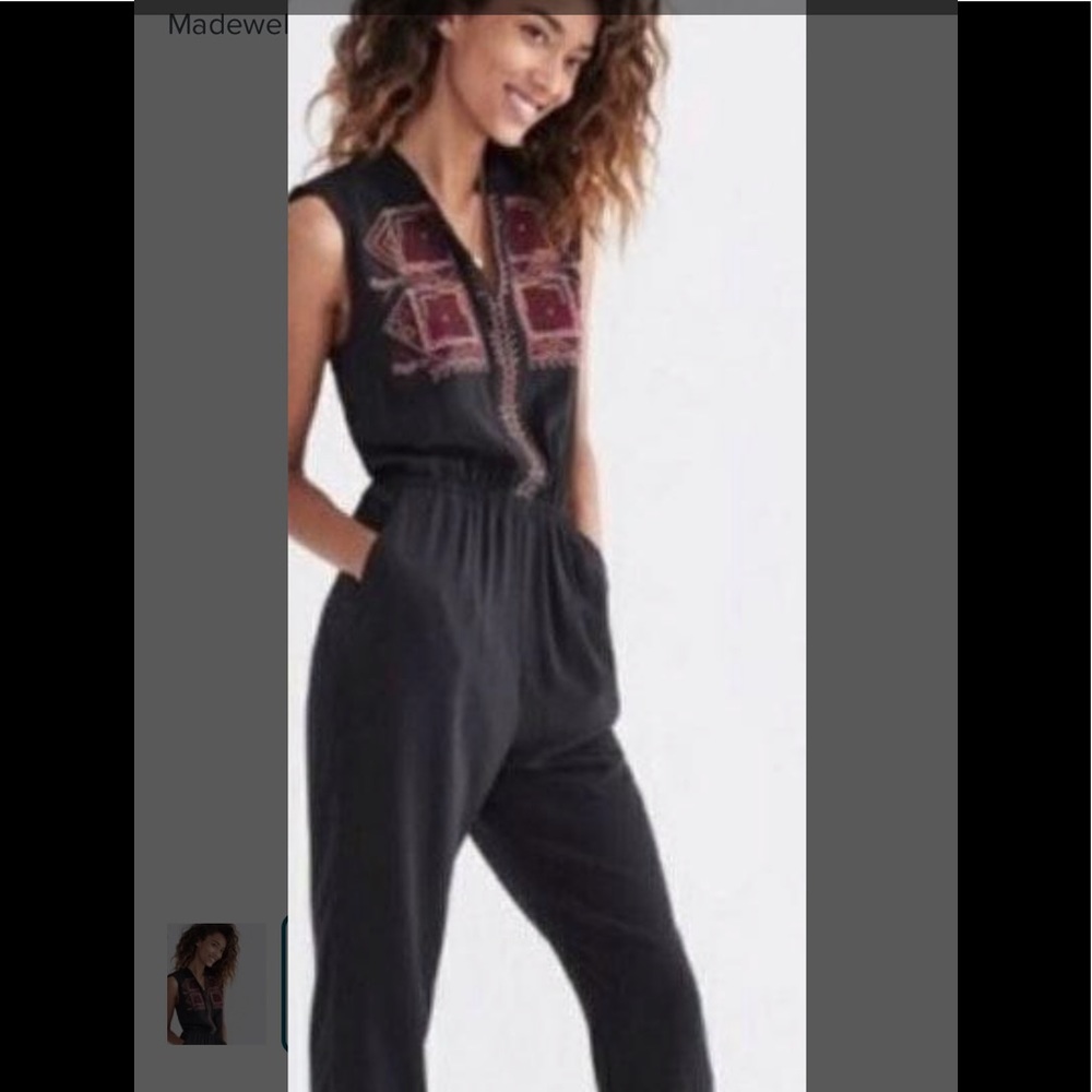Madewell embroidered black jumpsuit size 6